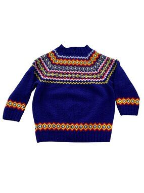 Womens Sweater Blue Fair Isle Mock Neck Pullover Nordic Knit
